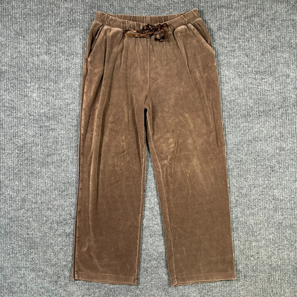 Everlast Womens Velour Pants XL Brown Y2K Lounge Wide Leg Drawstring Sweatpants
